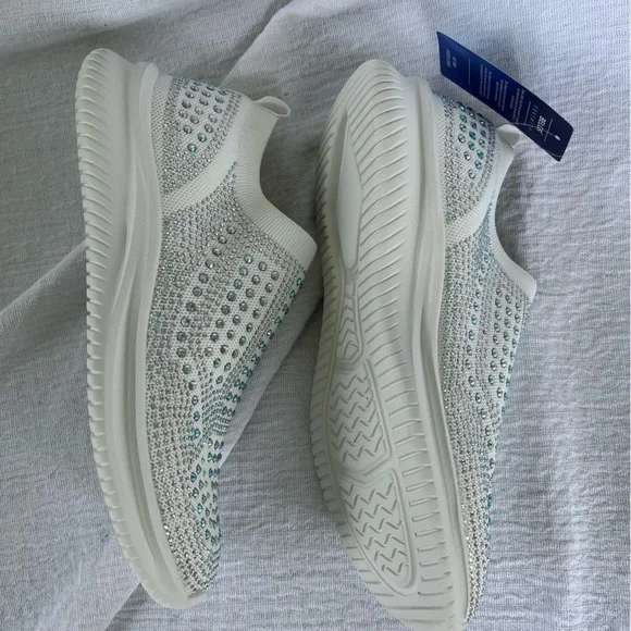 Belos White Rhinestone Slip-On Sneakers Size 8.5 - Picture 10 of 13